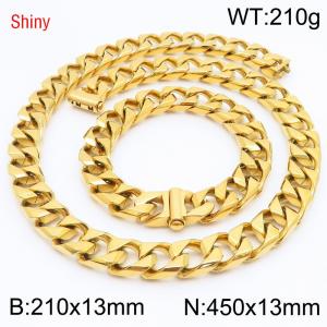 Trendy and fashionable stainless steel 13mm imitation cast chain buckle gold-plated bracelet necklace two-piece set - KS220926-Z