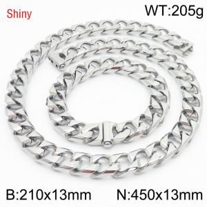 Trendy and fashionable stainless steel 13mm imitation cast chain buckle steel color bracelet necklace two-piece set - KS220933-Z