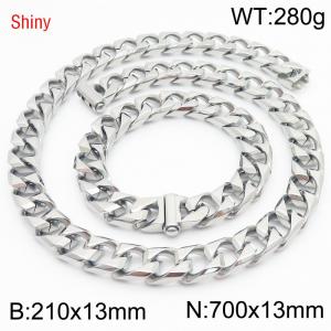 Trendy and fashionable stainless steel 13mm imitation cast chain buckle steel color bracelet necklace two-piece set - KS220938-Z