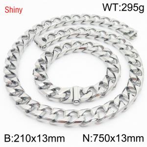 Trendy and fashionable stainless steel 13mm imitation cast chain buckle steel color bracelet necklace two-piece set - KS220939-Z