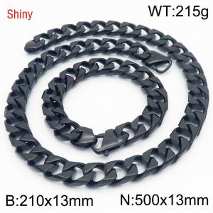 Trendy and fashionable stainless steel 13mm imitation cast chain split type Japanese buckle black bracelet necklace two-piece set - KS220941-Z