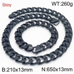 Trendy and fashionable stainless steel 13mm imitation cast chain split type Japanese buckle black bracelet necklace two-piece set - KS220944-Z