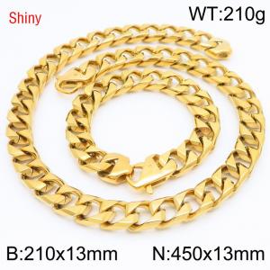 Trendy and fashionable stainless steel 13mm imitation cast chain split type Japanese buckle gold-plated bracelet necklace two-piece set - KS220947-Z