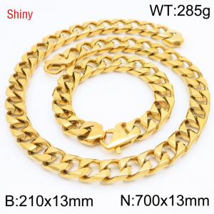 Trendy and fashionable stainless steel 13mm imitation cast chain split type Japanese buckle gold-plated bracelet necklace two-piece set - KS220952-Z