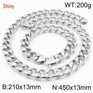 Trendy and fashionable stainless steel 13mm imitation cast chain split type Japanese buckle steel color bracelet necklace two-piece set - KS220954-Z