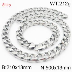 Trendy and fashionable stainless steel 13mm imitation cast chain split type Japanese buckle steel color bracelet necklace two-piece set - KS220955-Z