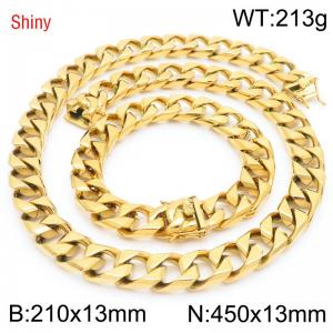 Trendy and fashionable stainless steel 13mm imitation cast chain faucet buckle gold-plated bracelet necklace two-piece set - KS220963-Z