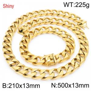 Trendy and fashionable stainless steel 13mm imitation cast chain faucet buckle gold-plated bracelet necklace two-piece set - KS220964-Z