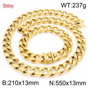 Trendy and fashionable stainless steel 13mm imitation cast chain faucet buckle gold-plated bracelet necklace two-piece set - KS220965-Z