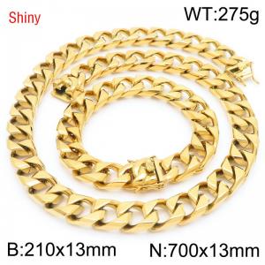 Trendy and fashionable stainless steel 13mm imitation cast chain faucet buckle gold-plated bracelet necklace two-piece set - KS220968-Z