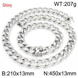 Trendy and fashionable stainless steel 13mm imitation cast chain faucet buckle steel color bracelet necklace two-piece set - KS220970-Z