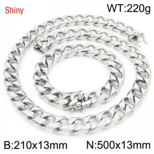 Trendy and fashionable stainless steel 13mm imitation cast chain faucet buckle steel color bracelet necklace two-piece set - KS220971-Z