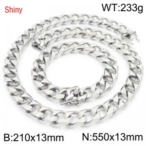 Trendy and fashionable stainless steel 13mm imitation cast chain faucet buckle steel color bracelet necklace two-piece set - KS220972-Z