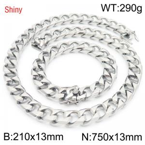 Trendy and fashionable stainless steel 13mm imitation cast chain faucet buckle steel color bracelet necklace two-piece set - KS220976-Z