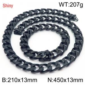 Trendy and fashionable stainless steel 13mm imitation cast chain faucet buckle black bracelet necklace two-piece set - KS220977-Z