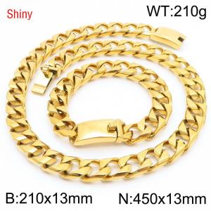 Trendy and fashionable stainless steel 13mm imitation cast chain curved buckle gold bracelet necklace two-piece set - KS220984-Z