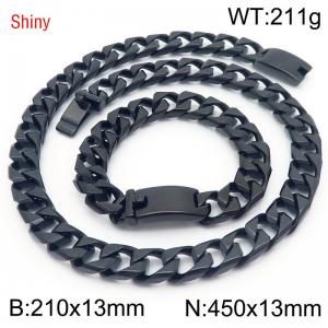 Trendy and fashionable stainless steel 13mm imitation cast chain curved buckle black bracelet necklace two-piece set - KS220998-Z