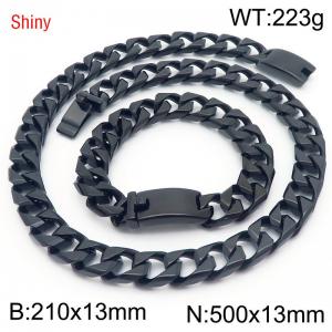 Trendy and fashionable stainless steel 13mm imitation cast chain curved buckle black bracelet necklace two-piece set - KS220999-Z