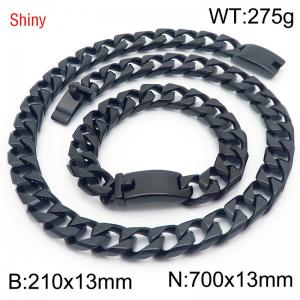 Trendy and fashionable stainless steel 13mm imitation cast chain curved buckle black bracelet necklace two-piece set - KS221003-Z