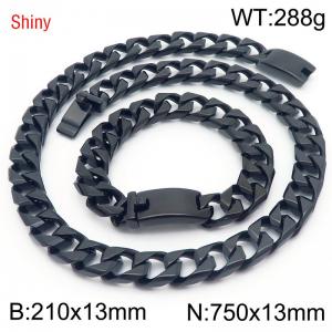 Trendy and fashionable stainless steel 13mm imitation cast chain curved buckle black bracelet necklace two-piece set - KS221004-Z