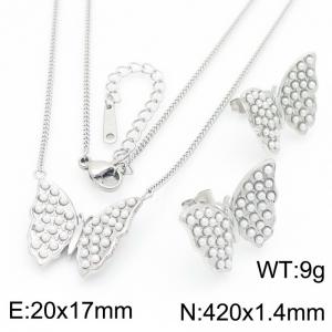 French retro titanium steel niche design butterfly pearl earrings necklace two-piece set - KS221032-KFC