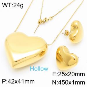 Fashionable Ins style titanium steel large heart hollow pendant necklace earrings two-piece set - KS221037-KFC