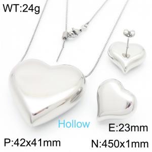 Fashionable Ins style titanium steel large heart hollow pendant necklace earrings two-piece set - KS221038-KFC