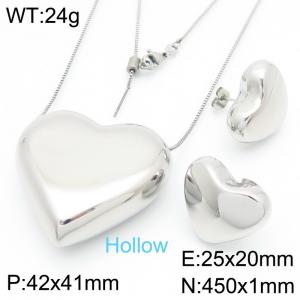Fashionable Ins style titanium steel large heart hollow pendant necklace earrings two-piece set - KS221039-KFC