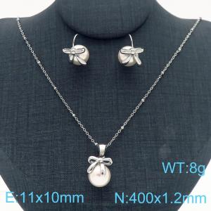 Women Stainless Steel&Pearl Hair Tie Necklace&Earrings Jewelry Set - KS221114-KFC