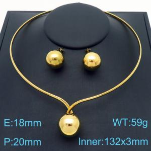 European and American fashion stainless steel creative short DIY collar bead pendant temperament gold earrings&necklace 2-piece set - KS221204-K