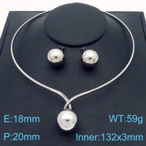 European and American fashion stainless steel creative short DIY collar bead pendant temperament silver earrings&necklace 2-piece set - KS221205-K