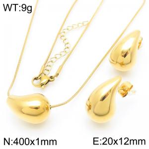 Fashionable and personalized stainless steel creative 12mm chubby water droplet temperament gold earrings&necklace 2-piece set - KS221206-KFC