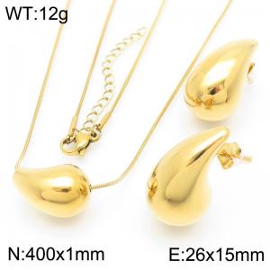 Fashionable and personalized stainless steel creative 15mm chubby water droplet temperament gold earrings&necklace 2-piece set - KS221207-KFC