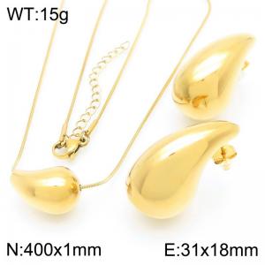 Fashionable and personalized stainless steel creative 18mm chubby water droplet temperament gold earrings&necklace 2-piece set - KS221208-KFC