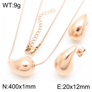 Fashionable and personalized stainless steel creative 12mm chubby water droplet temperament rose gold earrings&necklace 2-piece set - KS221209-KFC