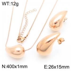 Fashionable and personalized stainless steel creative 15mm chubby water droplet temperament rose gold earrings&necklace 2-piece set - KS221210-KFC