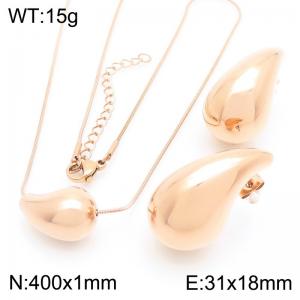 Fashionable and personalized stainless steel creative 18mm chubby water droplet temperament rose gold earrings&necklace 2-piece set - KS221211-KFC