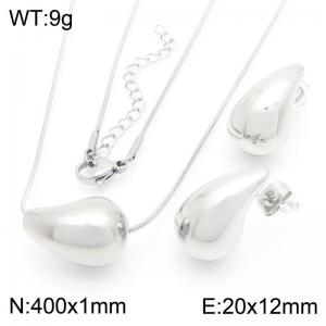 Fashionable and personalized stainless steel creative 12mm chubby water droplet temperament silver earrings&necklace 2-piece set - KS221212-KFC