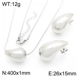 Fashionable and personalized stainless steel creative 15mm chubby water droplet temperament silver earrings&necklace 2-piece set - KS221213-KFC