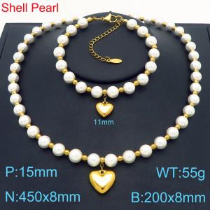 Simple Love Accessories Pearl Necklace Bracelet Stainless Steel Men's and Women's Set Jewelry - KS221260-Z