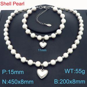 Simple Love Accessories Pearl Necklace Bracelet Stainless Steel Men's and Women's Set Jewelry - KS221261-Z