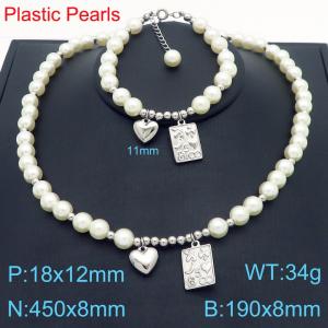 Simple Love Accessories Square Hanging Tag Pearl Necklace Bracelet Stainless Steel Men's and Women's Set Jewelry - KS221263-Z