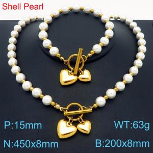 Simple Love Pearl Necklace Buckle Bracelet Stainless Steel Men's and Women's Set Jewelry - KS221264-Z