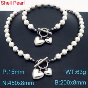 Simple Love Pearl Necklace Buckle Bracelet Stainless Steel Men's and Women's Set Jewelry - KS221265-Z