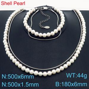 Minimalist Pearl Snake Chain Necklace Bracelet Double Splicing Stainless Steel Men's and Women's Jewelry Set - KS221267-Z