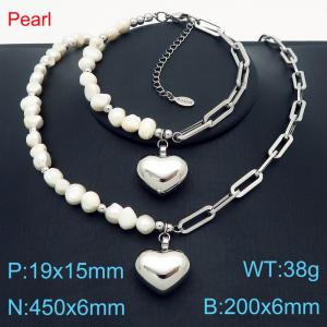 Minimally Irregular Pearl Necklace Bracelet Double Spliced Stainless Steel Men's and Women's Love Accessories Set Jewelry - KS221268-Z