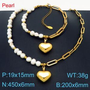 Minimally Irregular Pearl Necklace Bracelet Double Spliced Stainless Steel Men's and Women's Love Accessories Set Jewelry - KS221269-Z