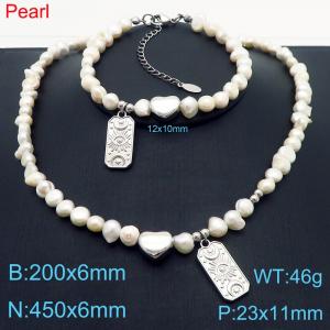 Minimally Irregular Pearl Necklace Bracelet Double Piece Stainless Steel Men's and Women's Square Accessories Set Jewelry - KS221270-Z