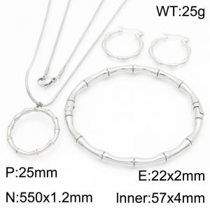 European and American fashion ins stainless steel creative hollow circular bamboo charm silver 3-piece set - KS221272-KFC