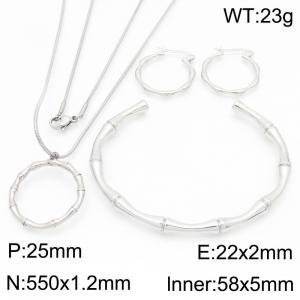 European and American fashion ins stainless steel creative hollow circular bamboo charm silver 3-piece set - KS221274-KFC